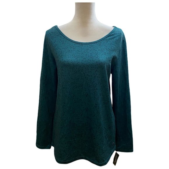 Ideology Women Blouse French Terry Long Sleeve Printed Cutout-Back Tee Green S - Picture 3 of 4